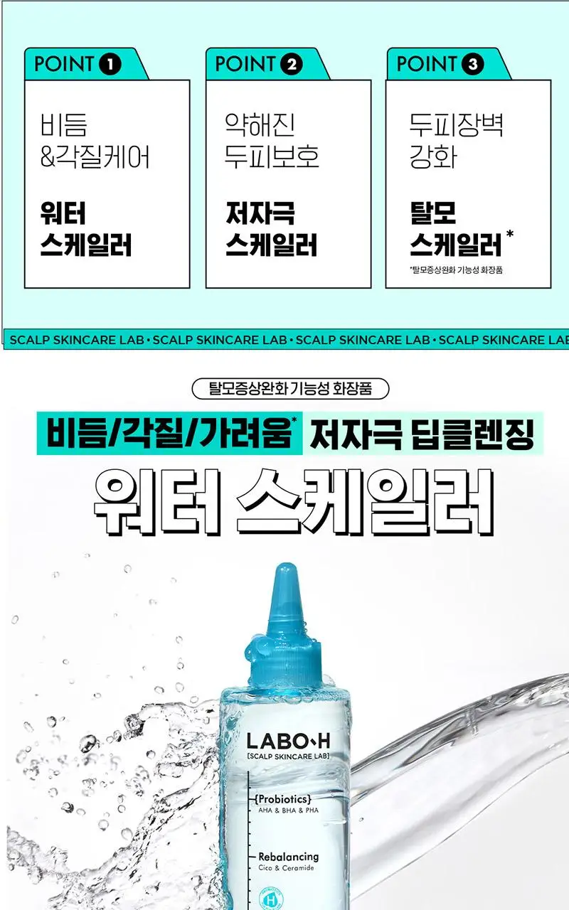 [각질/가려움/저자극] 라보에이치 댄드러프클리닉 워터스케일러 250ML 탈모증상완화 상세페이지 4